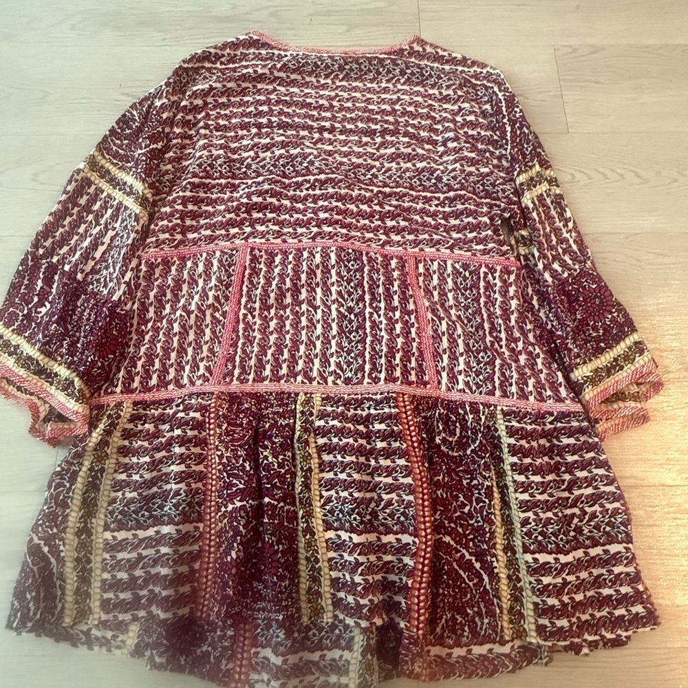 Maeve Anthropologie Size M Lilyana Silk Blouse Peasant Tunic Tiered Floral Top - Picture 5 of 5